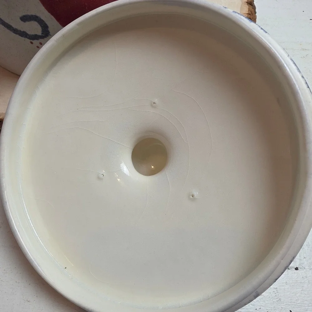 Vintage Blue Spongeware Heart Stoneware Cookie Jar Lid Canister Crock 9.75x7.5‎
